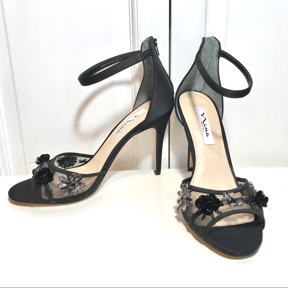 Clarity - Black Luster Satin Heels
